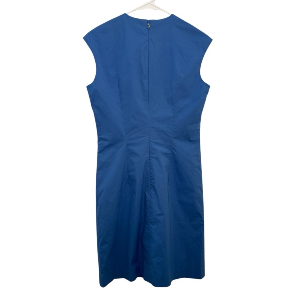 Bogner Blue Cotton Stretch Sheath Dress Size 6 Made in Czech Republic Logo Zip - Picture 3 of 6